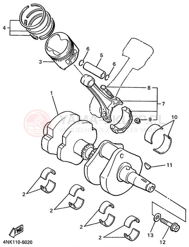 Schemat "Wał korbowy, tłok" do Yamaha XVZ13ATL/XVZ13ATLC