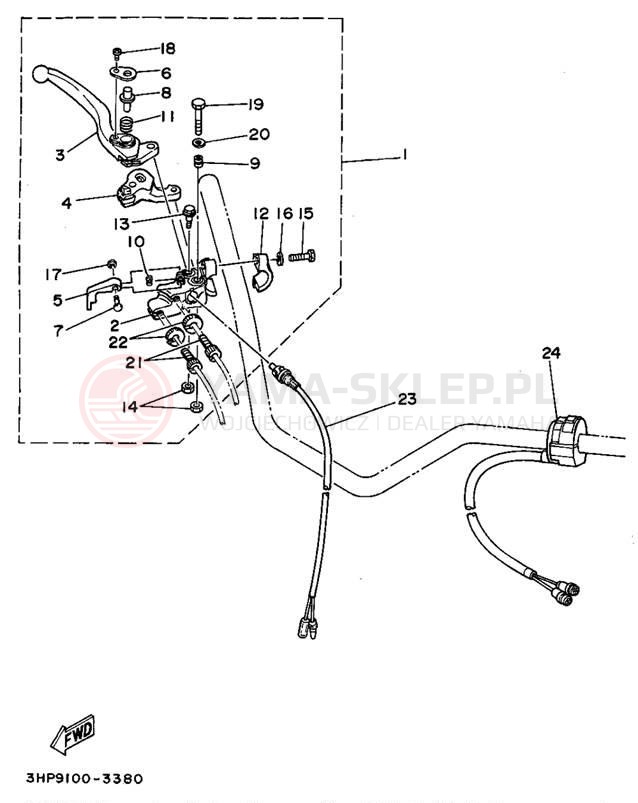 Schemat "Kierownica i osprzęt" do Yamaha MOTO-4 YFM350ERF