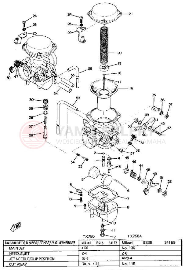 Schemat "Gaźnik" do Yamaha TX750A