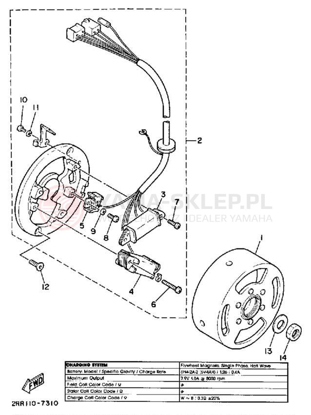 Schemat "prądnica" do Yamaha YSR50T