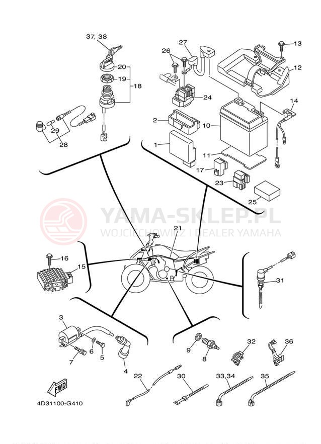 Schemat "układ elektryczny" do Yamaha RAPTOR 250 YFM25RZW