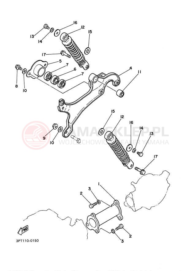 Schemat "wahacz, zawieszenie tył" do Yamaha PW50 PW50T1