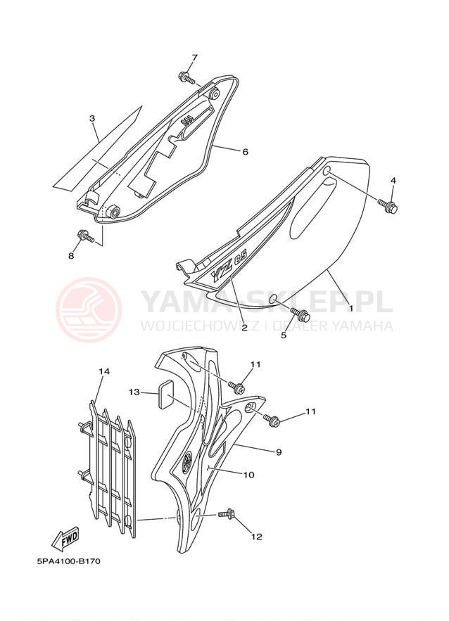 Schemat "Pokrywa boczna" do Yamaha YZ85 YZ85R
