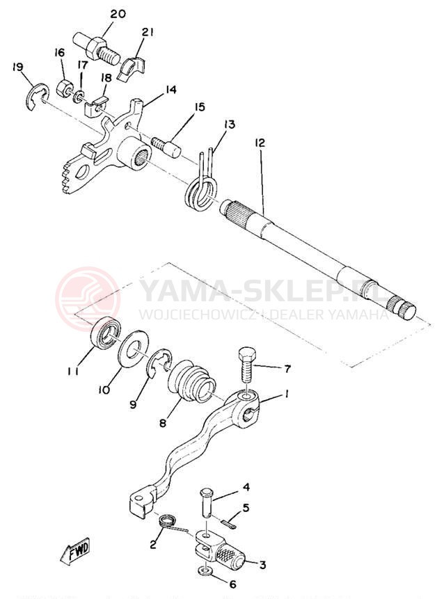 Schemat "Dźwignia zmiany biegów, wałek" do Yamaha TY250C