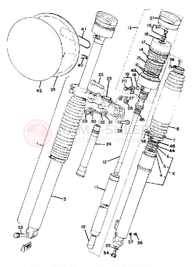 Schemat "Amortyzatory przód" do Yamaha YZ250D
