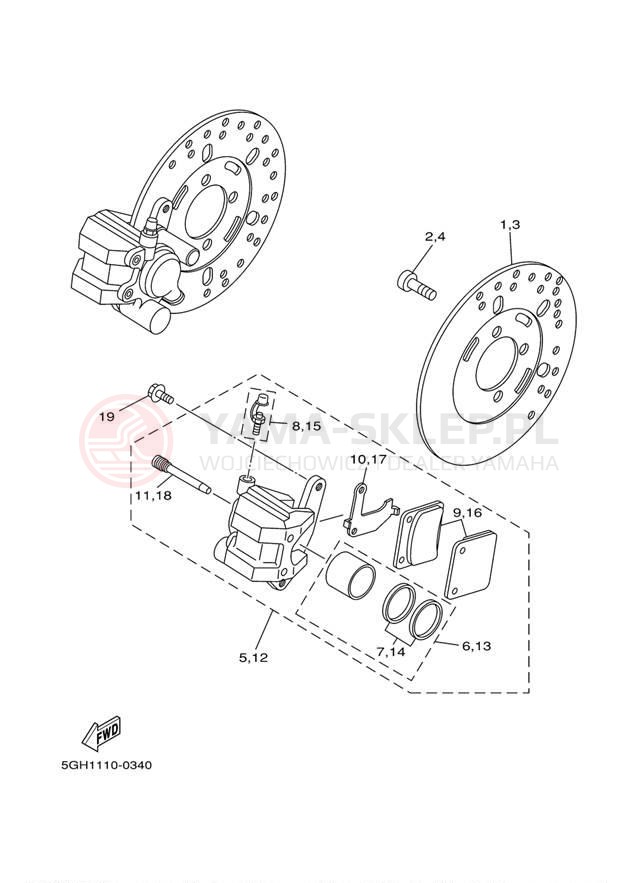 Schemat "Układ hamulcowy przód" do Yamaha KODIAK 2WD YFM400AN