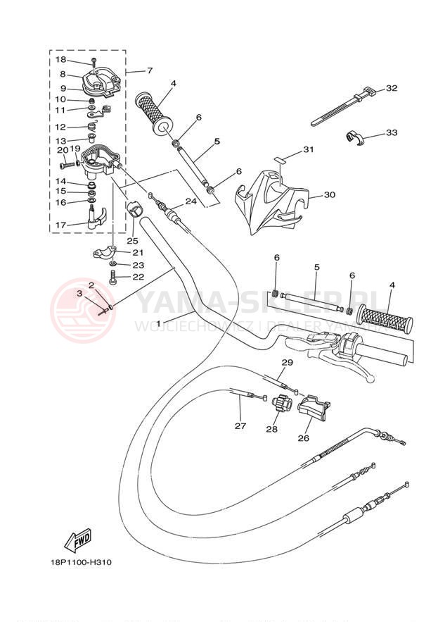 Schemat "Kierownica i osprzęt" do Yamaha YFZ450R YFZ450RZL