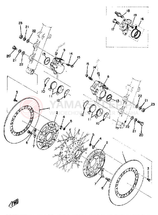 Schemat "Zacisk hamulcowy + tarcza przód" do Yamaha TZ750A
