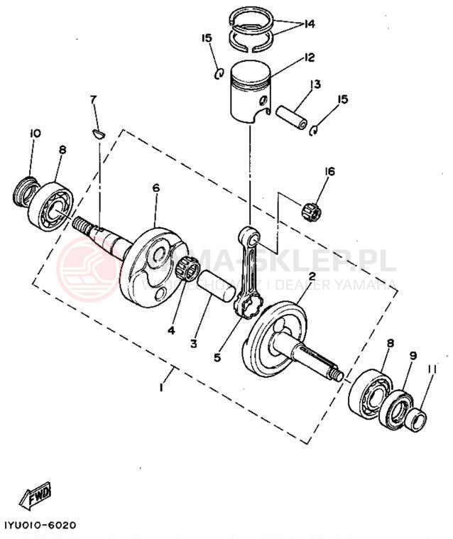 Schemat "Wał korbowy, tłok" do Yamaha SH50B