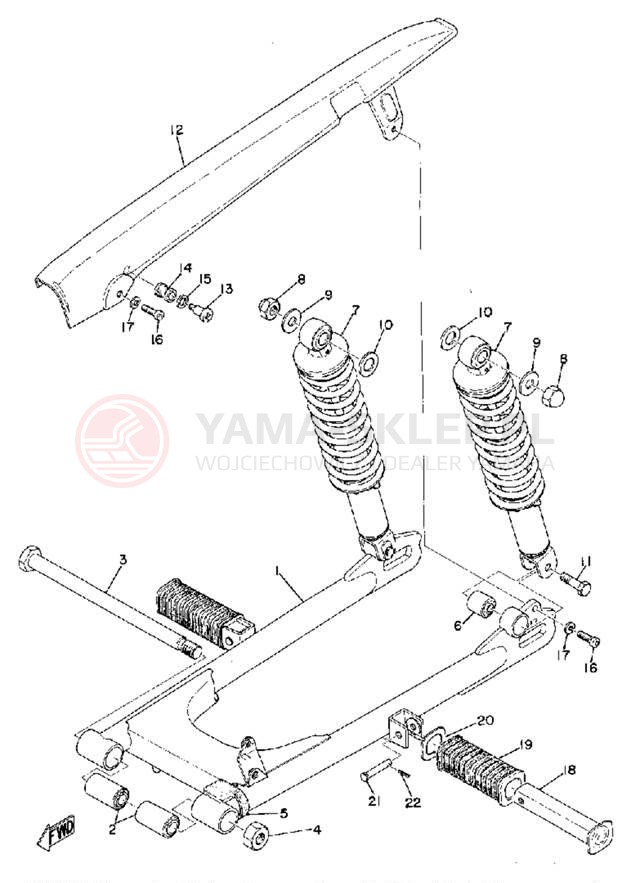 Schemat "Wahacz, osłona łańcucha" do Yamaha RD200B