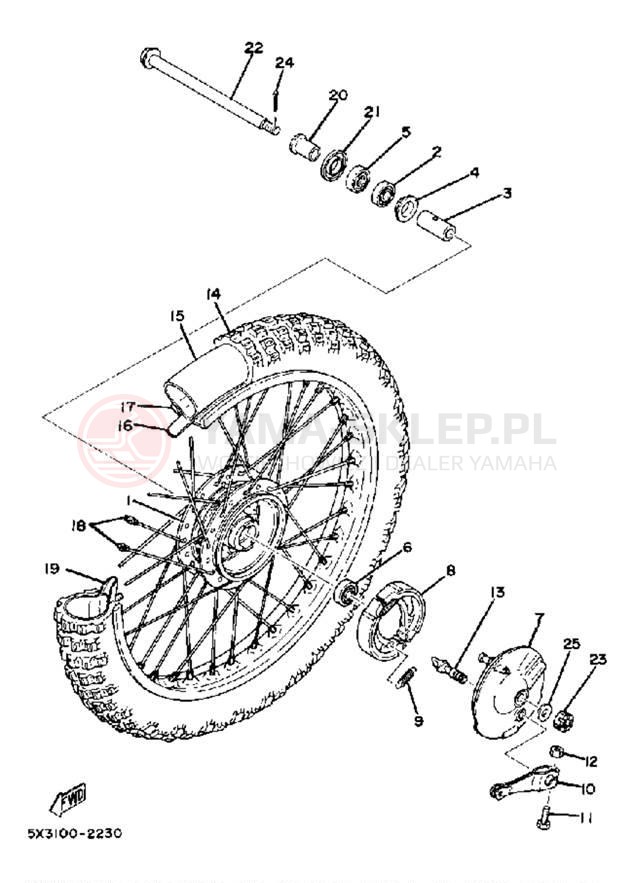 Schemat "Koło przód" do Yamaha YZ100J