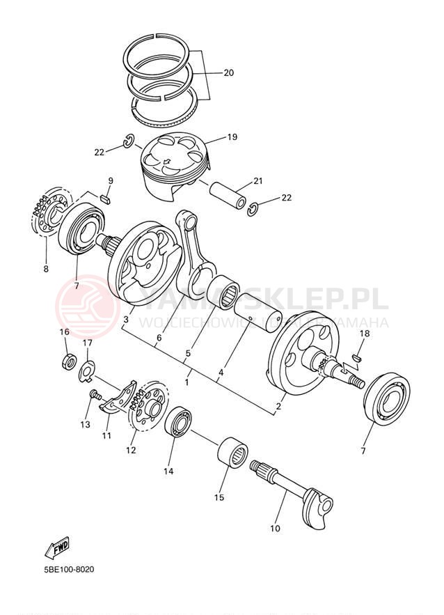 Schemat "Wał korbowy, tłok" do Yamaha WR400F WR400FM
