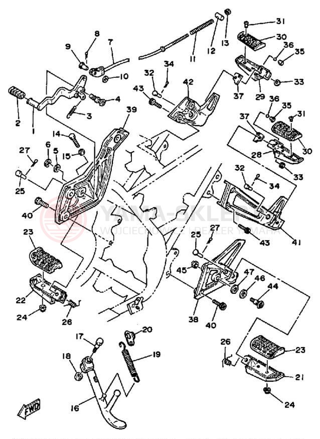 Schemat "Stopka postojowa i podnóżki" do Yamaha SRX250TC/SRX250T