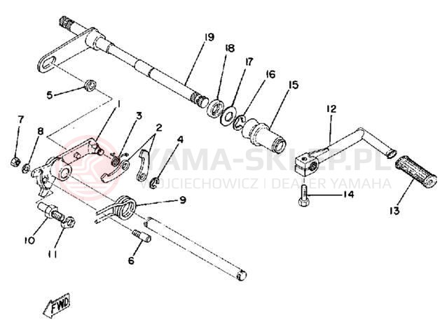 Schemat "Dźwignia zmiany biegów, wałek" do Yamaha TZ250F