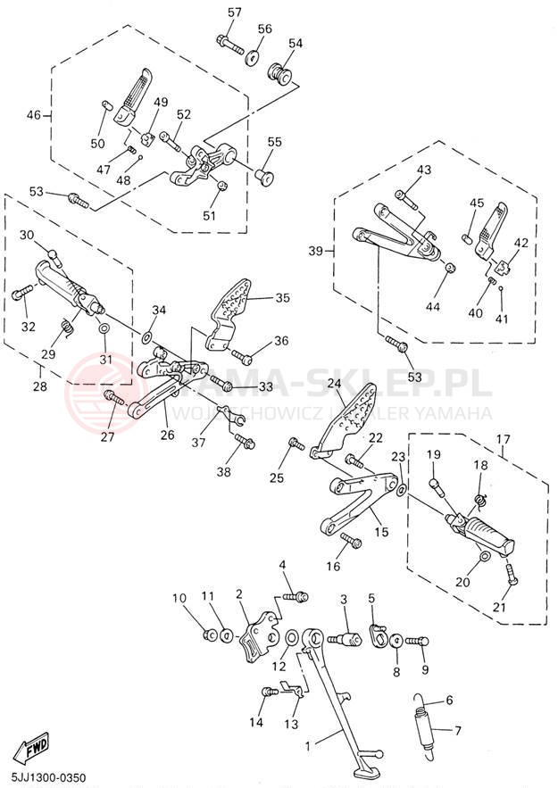 Schemat "Stopka postojowa i podnóżki" do Yamaha YZFR1 YZFR1N/YZFR1NC