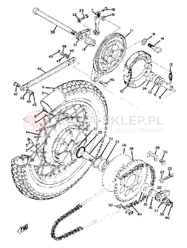 Schemat "Koło tył" do Yamaha RD250A