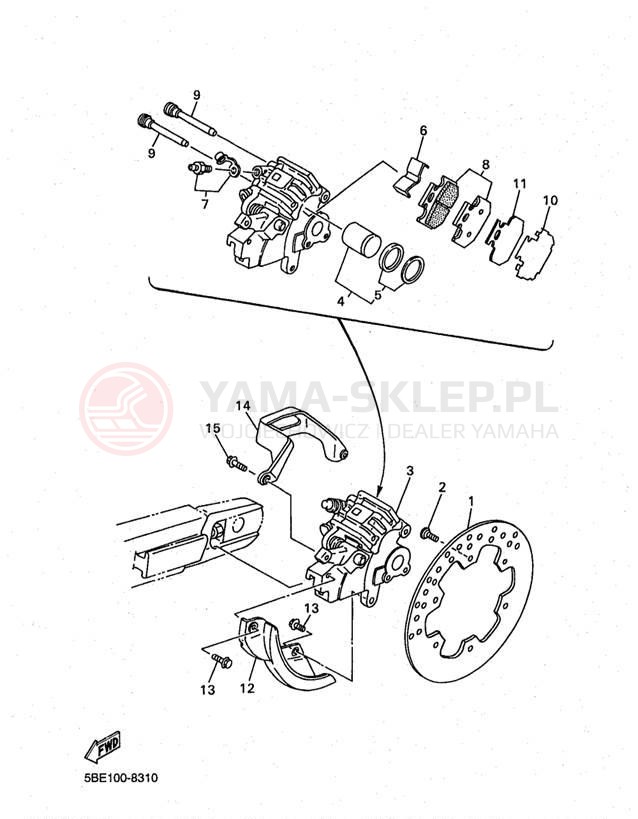 Schemat "Zacisk hamulcowy tylny" do Yamaha YZ400 YZ400FK