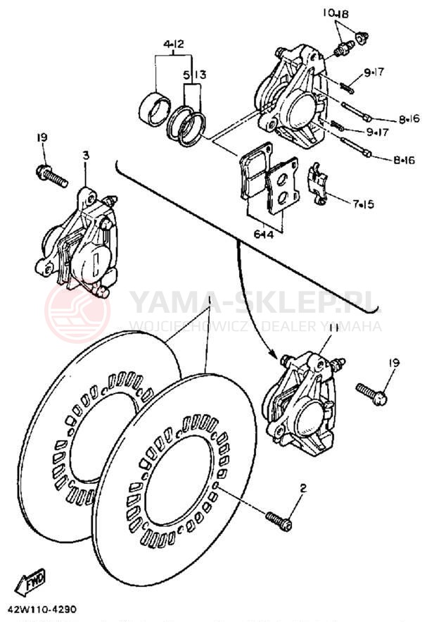 Schemat "Zacisk hamulcowy + tarcza przód" do Yamaha VIRAGO 700 XV700L/XV700LC