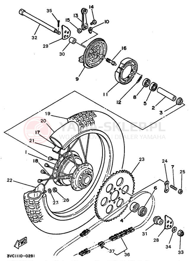 Schemat "Koło tył" do Yamaha RT180A