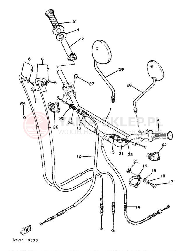 Schemat "Kierownica i osprzęt" do Yamaha XT250J