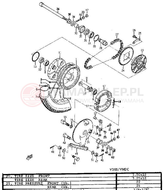 Schemat "Koło tył" do Yamaha YDS5/YM2C
