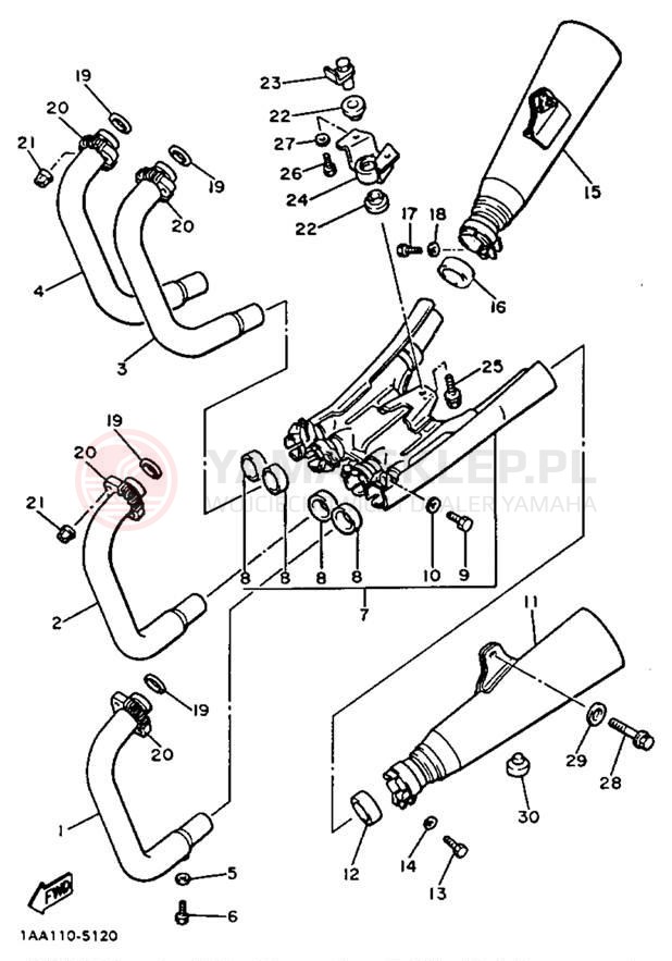 Schemat "Wydech końcowy" do Yamaha MAXIM X XJ700XNC/XJ700XN