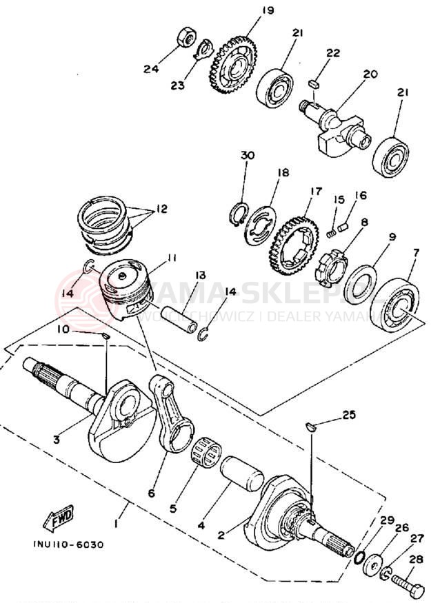 Schemat "Wał korbowy, tłok" do Yamaha MOTO-4 YFM200DXT