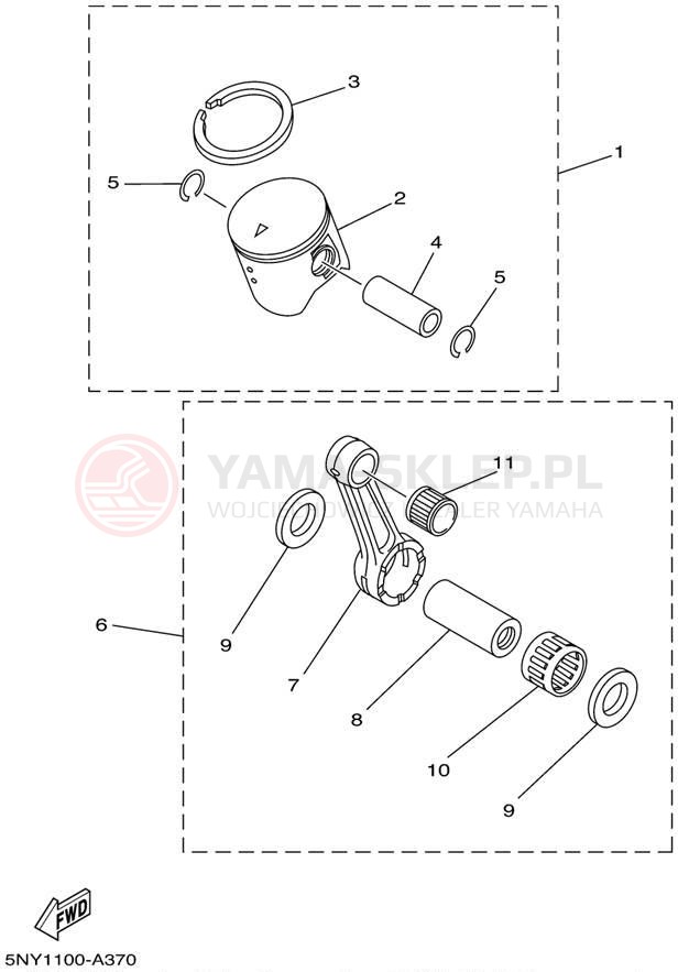 Schemat "Tłok, korbowód" do Yamaha YZ125 YZ125P