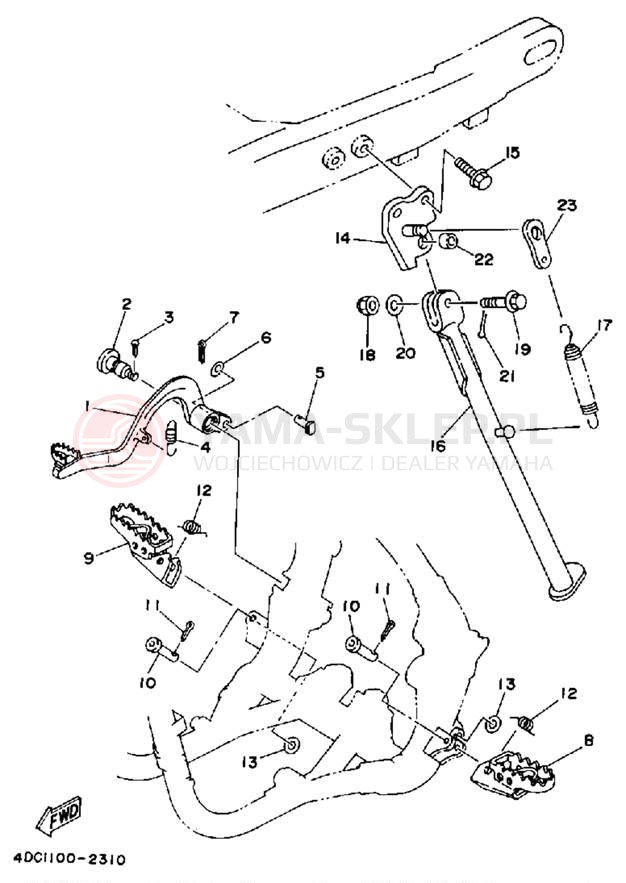 Schemat "Stopka postojowa i podnóżki" do Yamaha WR250ZD