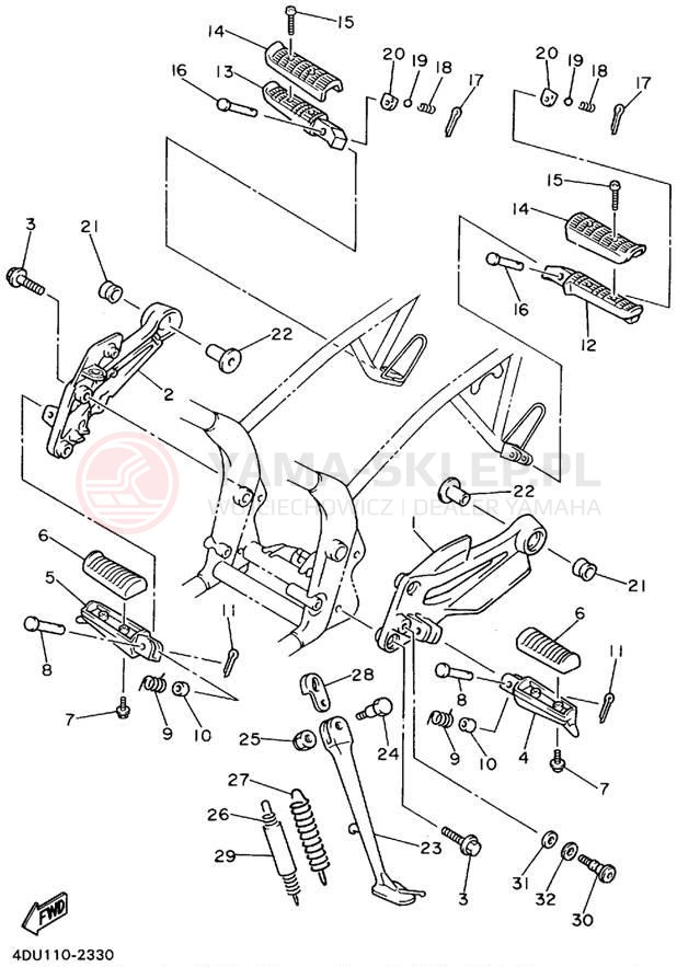 Schemat "Stopka postojowa i podnóżki" do Yamaha SECA II XJ600SFC/XJ600SF