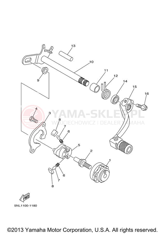Schemat "Dźwignia zmiany biegów, wałek" do Yamaha WR250F WR250FV