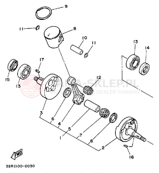 Schemat "Wał korbowy, tłok" do Yamaha YZ125A