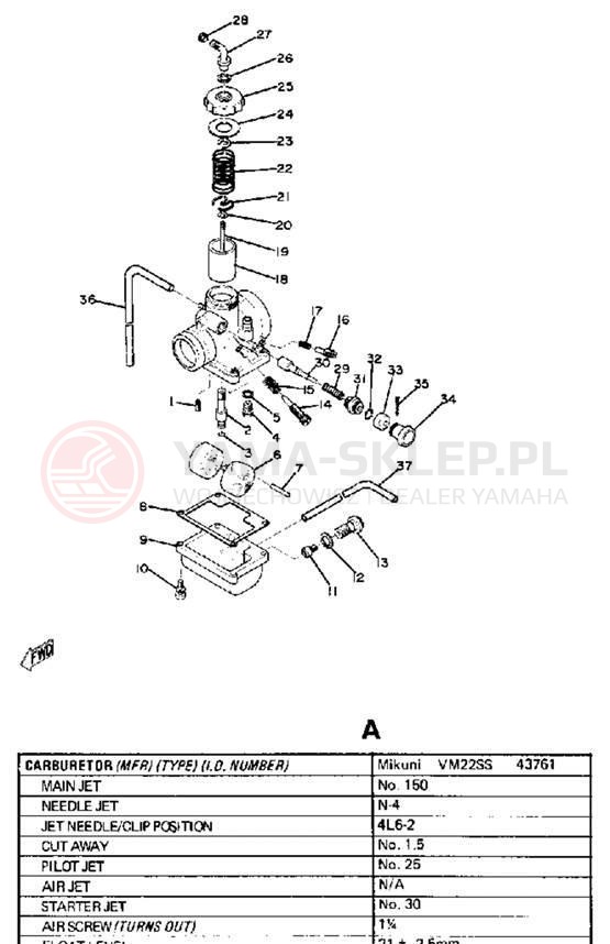 Schemat "Gaźnik" do Yamaha DT100A
