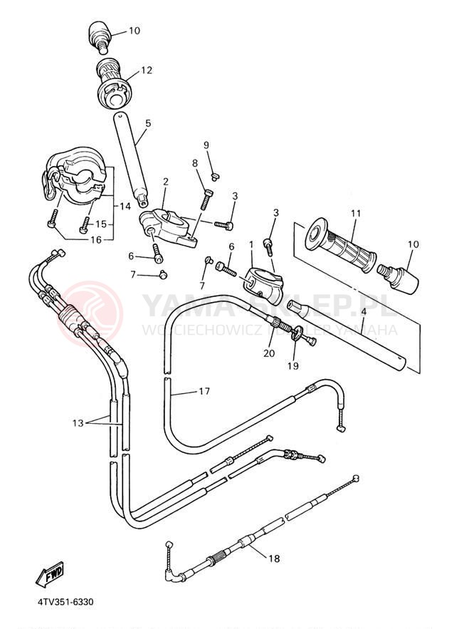 Schemat "Kierownica i osprzęt" do Yamaha YZF600R YZF600RW/YZF600RWC