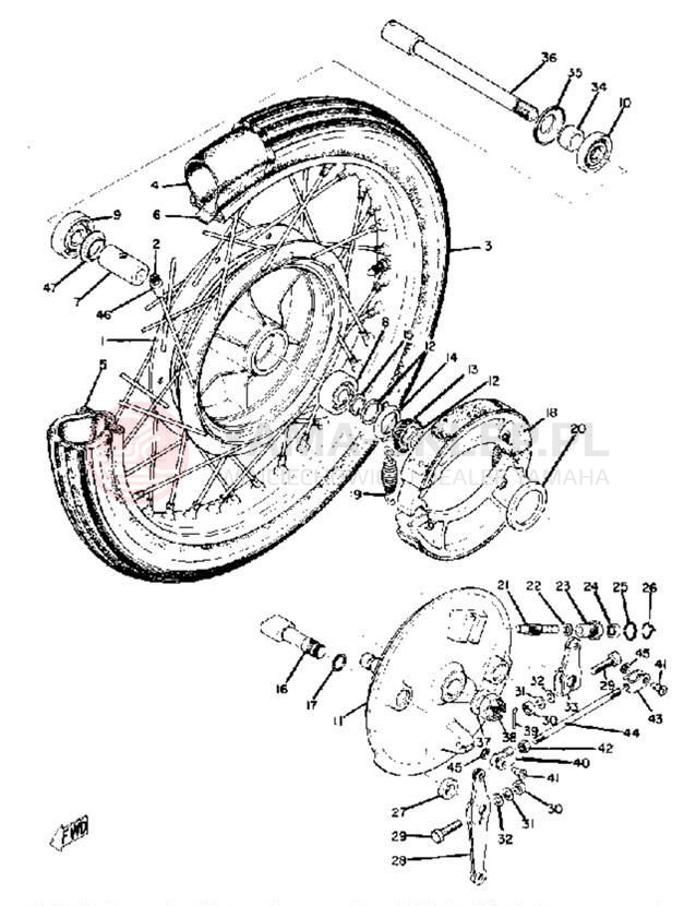 Schemat "Koło przód" do Yamaha RD250A