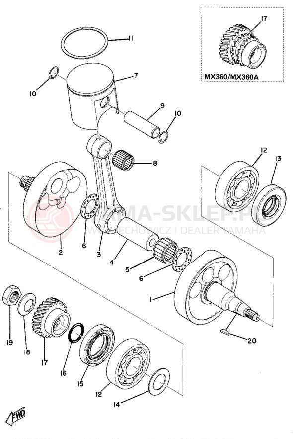 Schemat "Wał korbowy, tłok" do Yamaha MX360A/MX250A