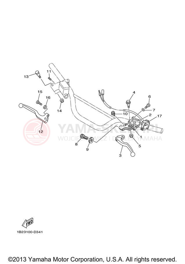 Schemat "Kierownica i osprzęt" do Yamaha TT-R125L TTR125LV