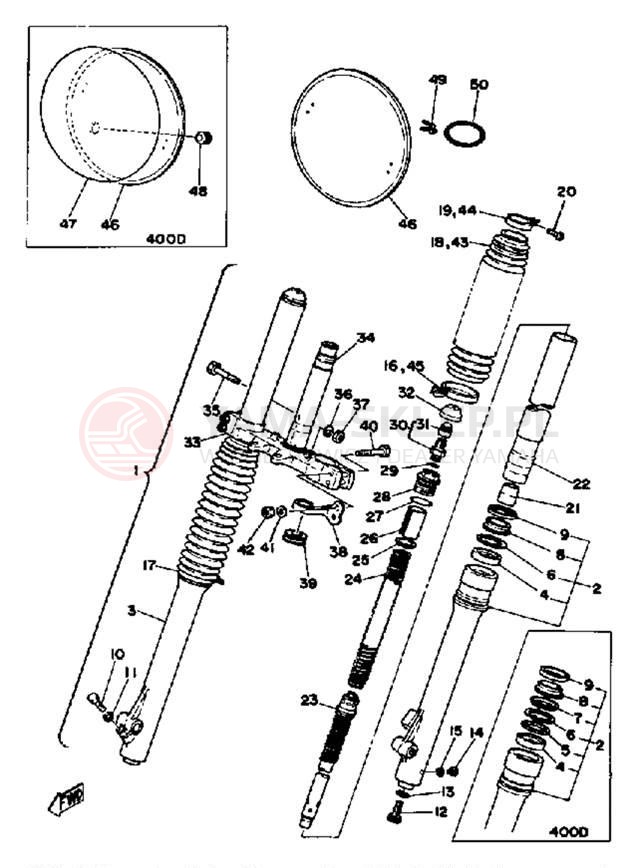 Schemat "Amortyzatory przód" do Yamaha YZ400C