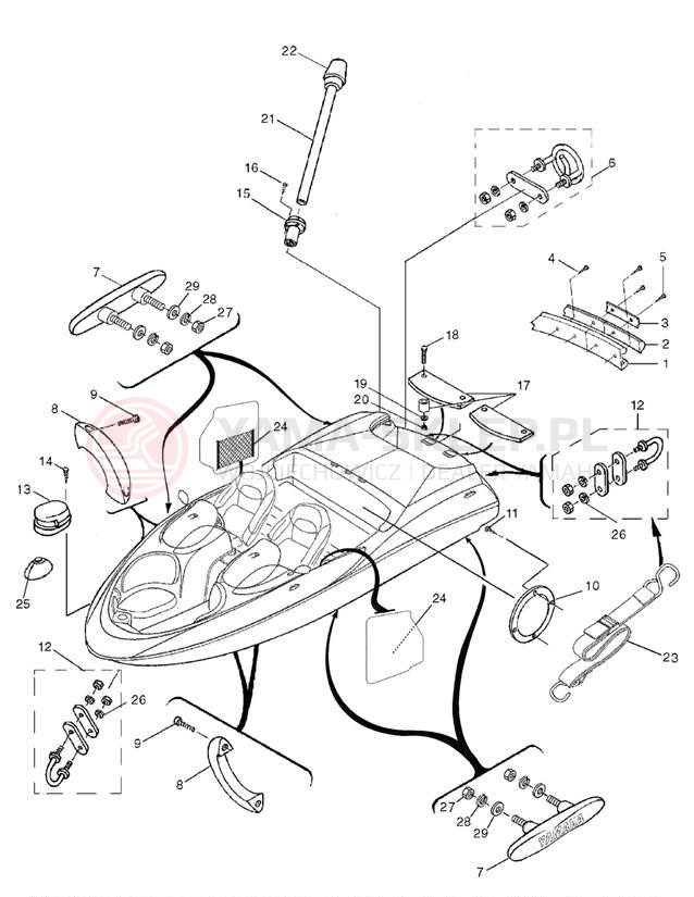 Schemat "HULL DECK FITTINGS" do Yamaha AR210 LST1200DC