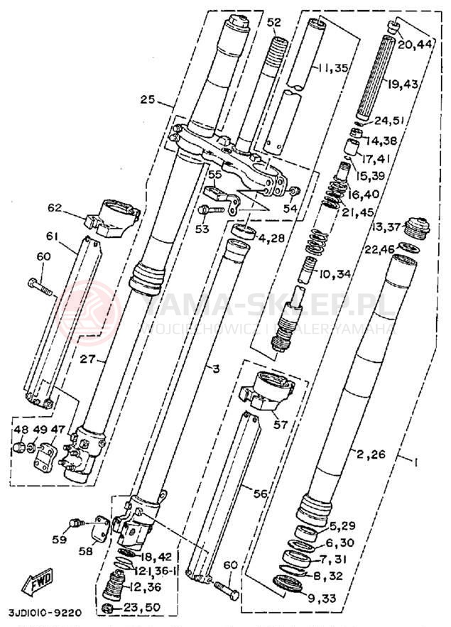 Schemat "Amortyzatory przód" do Yamaha YZ250WRW