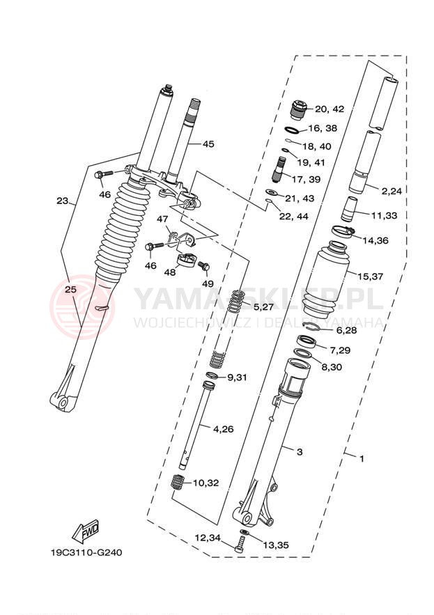Schemat "Amortyzatory przód" do Yamaha TTR125LE TTR125LEX/TTR125EX