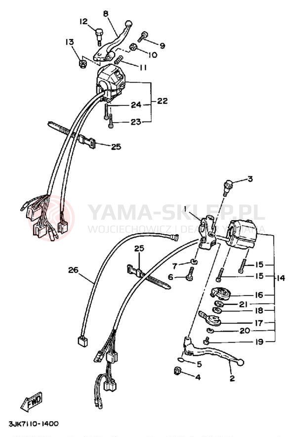 Schemat "Kierownica i osprzęt" do Yamaha VIRAGO 1100 XV1100BC/XV1100B