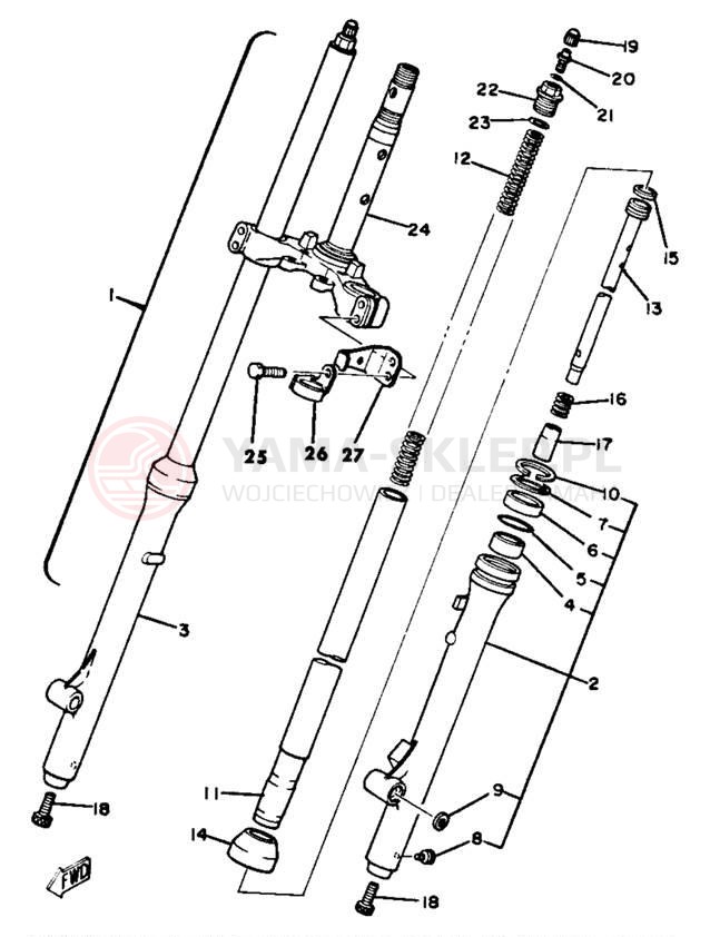 Schemat "Amortyzatory przód" do Yamaha YZ80H