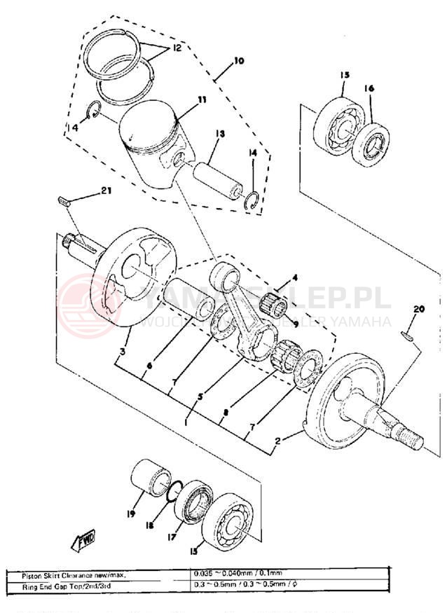 Schemat "Wał korbowy, tłok" do Yamaha MX100G