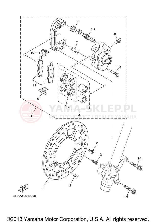 Schemat "Zacisk hamulcowy + tarcza przód" do Yamaha YZ85 YZ85X