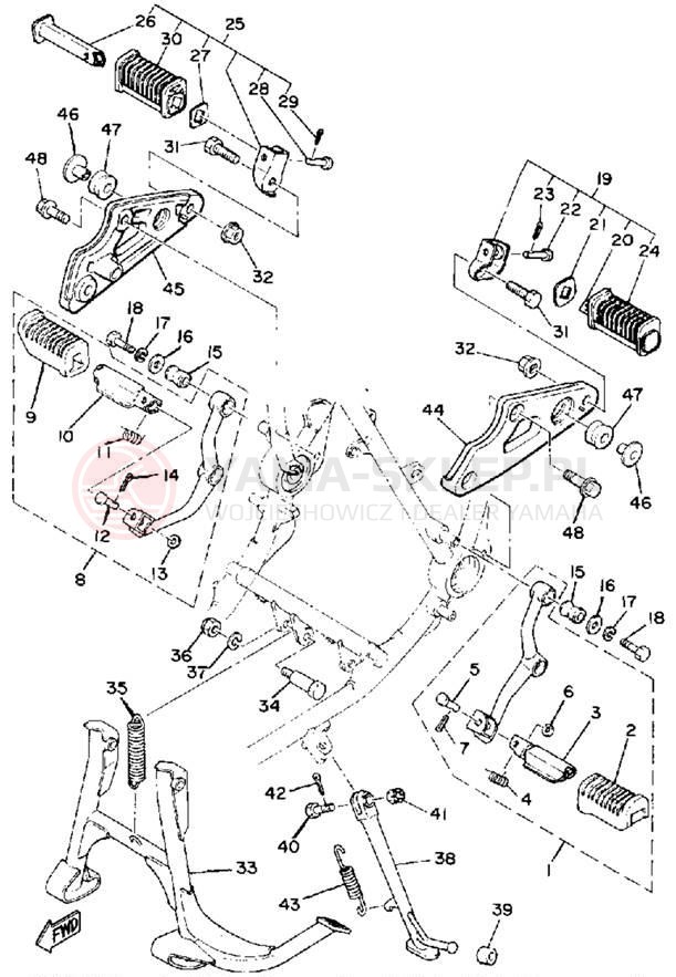 Schemat "Stopka postojowa i podnóżki" do Yamaha XS850SG