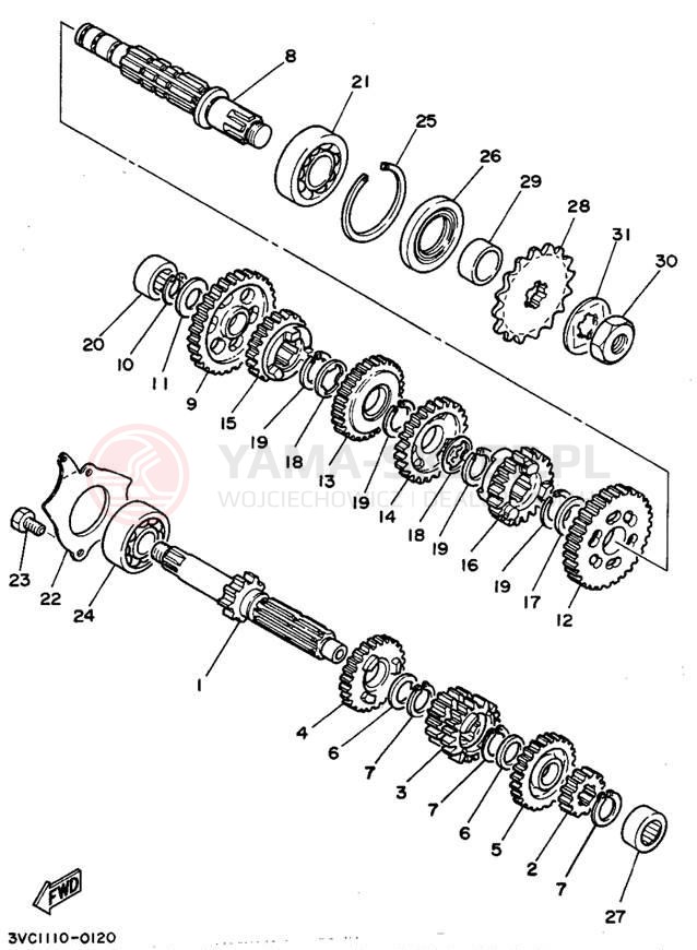 Schemat "Skrzynia biegów " do Yamaha RT180A