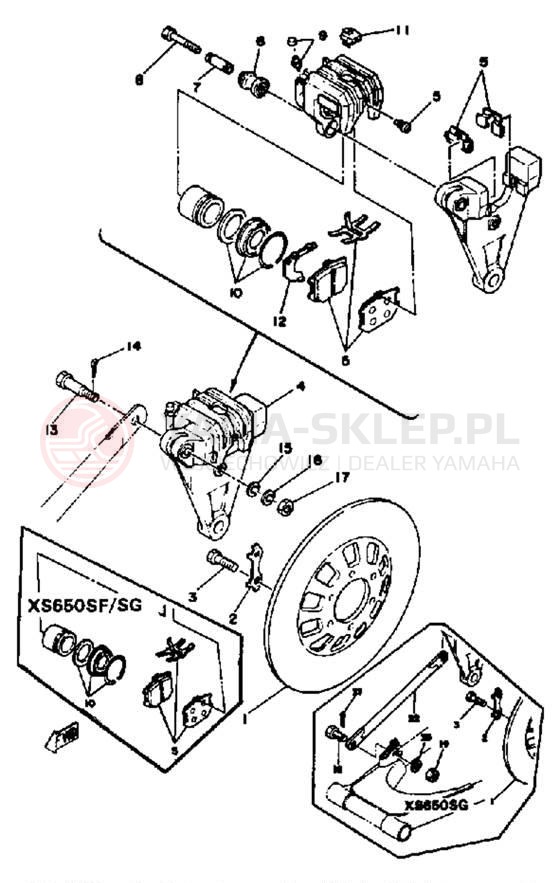 Schemat "Tarcza hamulcowa tył - zacisk hamulc." do Yamaha XS650SF