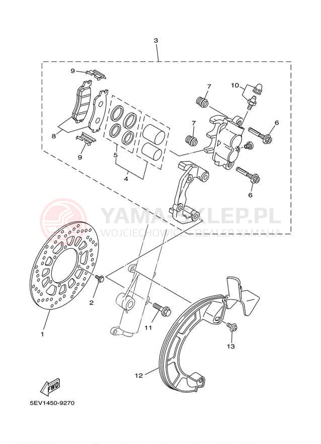 Schemat "Zacisk hamulcowy + tarcza przód" do Yamaha XT225 CA XT225WC/XT225W