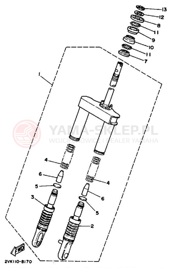 Schemat "Amortyzatory przód" do Yamaha JOG CG50A